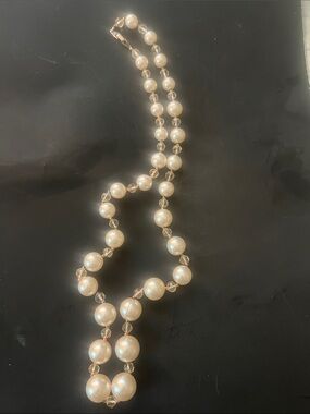 Classic Pearl and Crystal Strand Necklace - White ( 29 inches)
